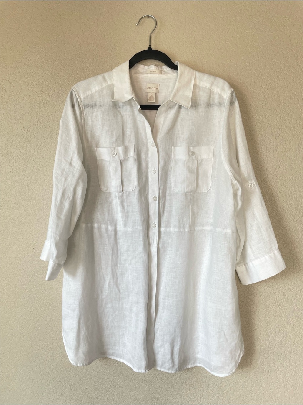 Chico’s Size 2 White Button Down Shirt Women’s Classic Top